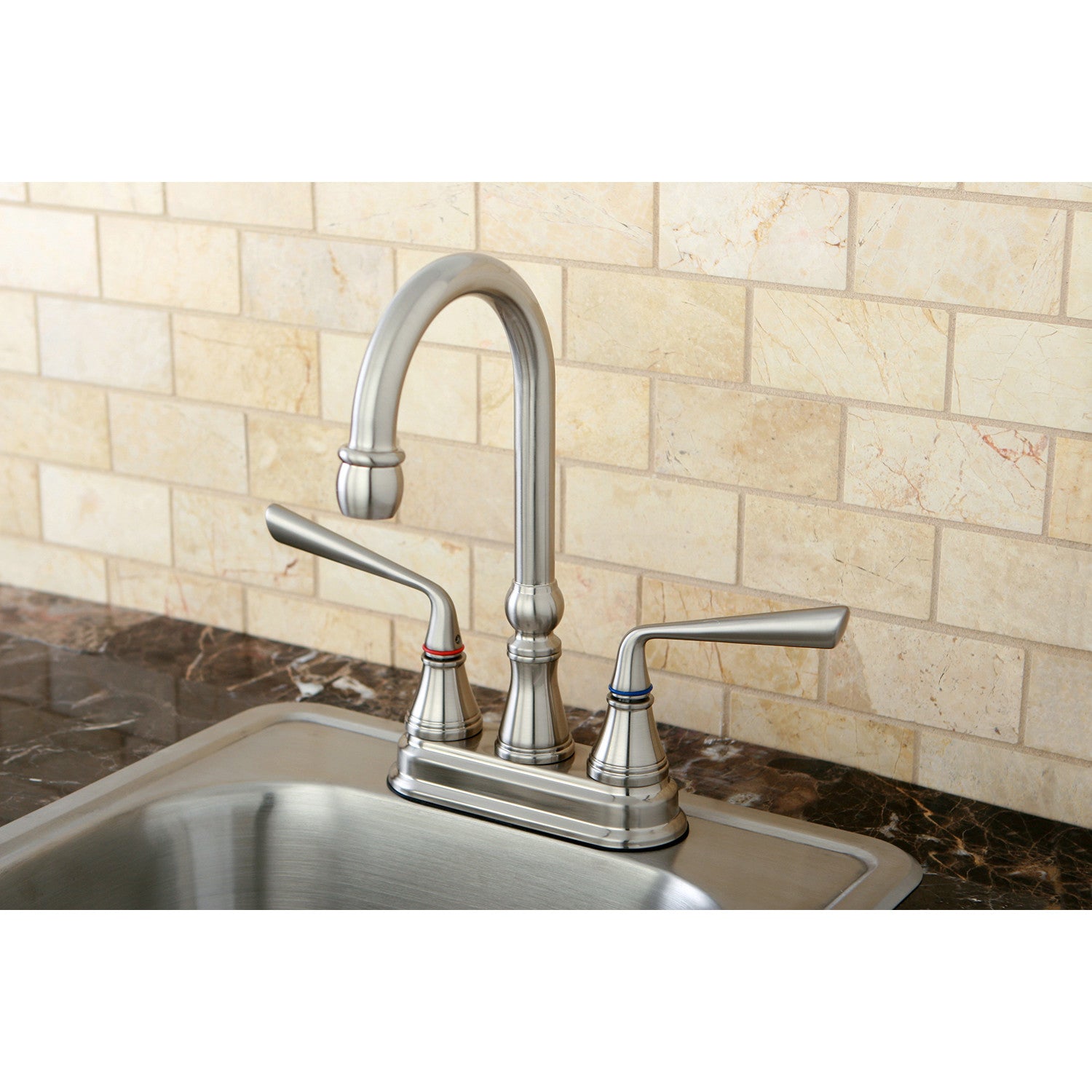 Kingston Tulare KS2498ZL - Silver Sage Two-Handle 2-Hole Deck Mount Bar Faucet, Brushed Nickel — thumbnail 3
